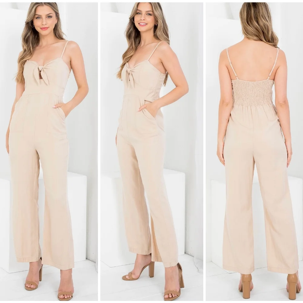 ILLA ILLA Adorable Cream Tencel Straight Leg Sweetheart Jumpsuit - Picture 10 of 10